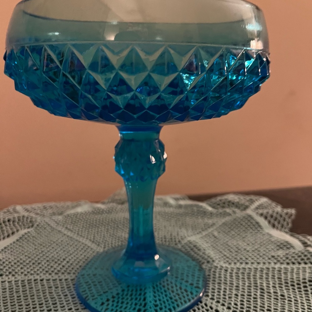 Indiana Glass Blue Diamond Point Compote